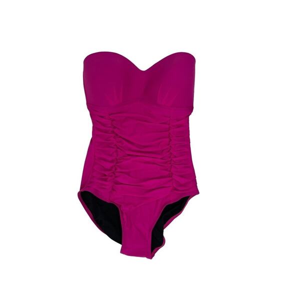 DKNY Magenta Ruched Tummy Control UV Protection One-Piece Swimsuit 8 - Picture 1 of 7